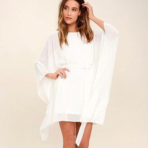 Lulu's White Chiffon Mini Dress with Cape Sleeves